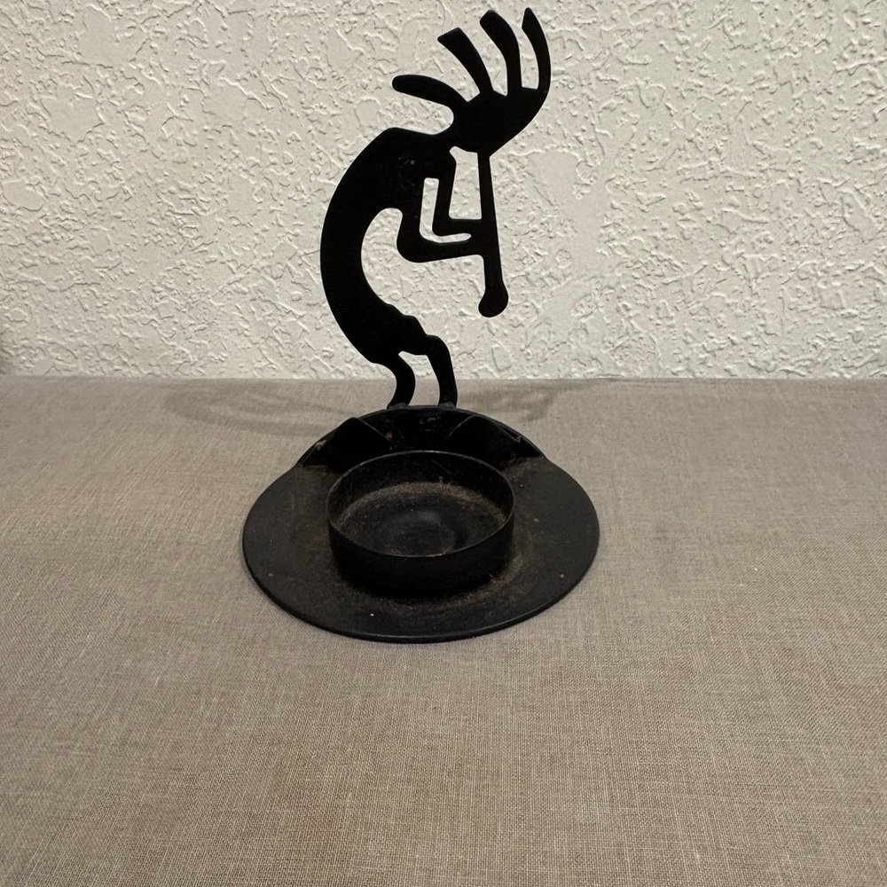 Kokopelli Black Metal Tea Light Candle Holder Southwestern Silhouette Decor 4.5”